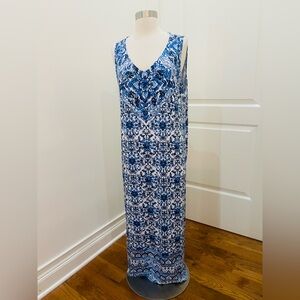 J.Jill Blue and White Patterned Maxi Dress Sz L